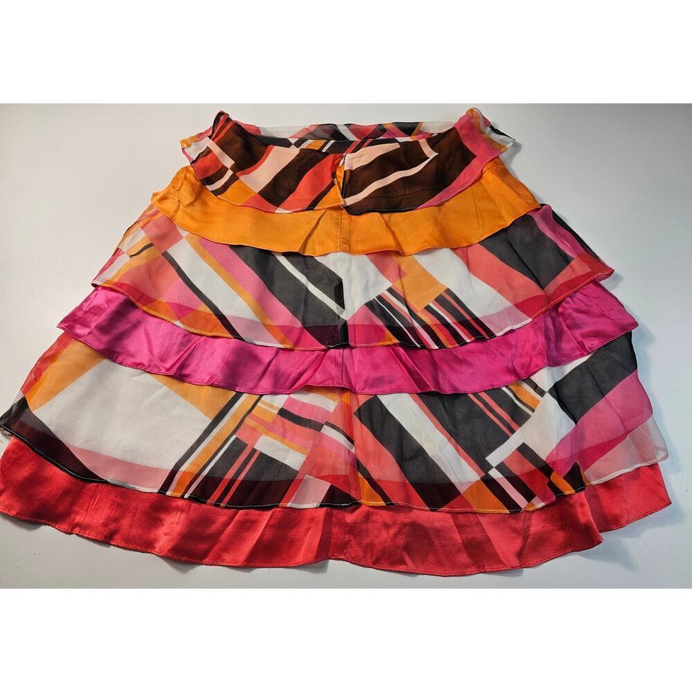 Evelyn 100% silk bright colorful tiered whimsical pink stained glass skirt sz 8